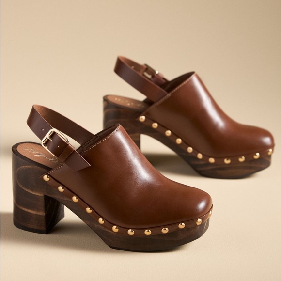Anthropologie Brown Leather Mules with Gold Studs - Picture 2 of 5